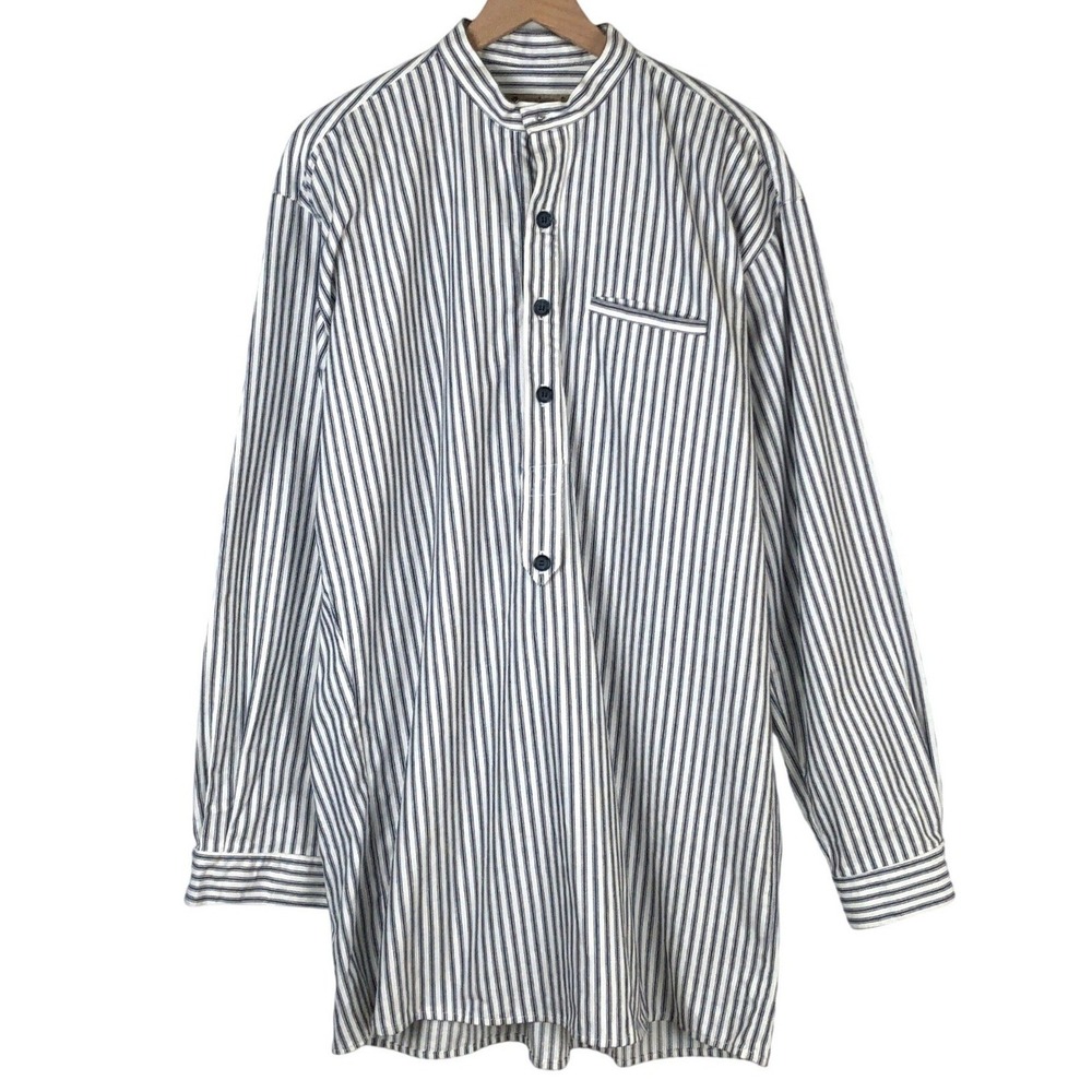 VTG Classic Old West Styles Ticking Stripe Band Collar Western Shirt Men's L USA